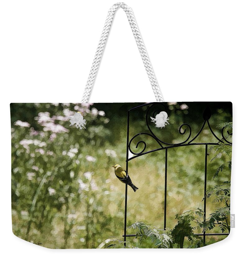 Bird Weekender Tote Bag featuring the photograph Goldfinch on the Lookout -19 by Ericamaxine Price