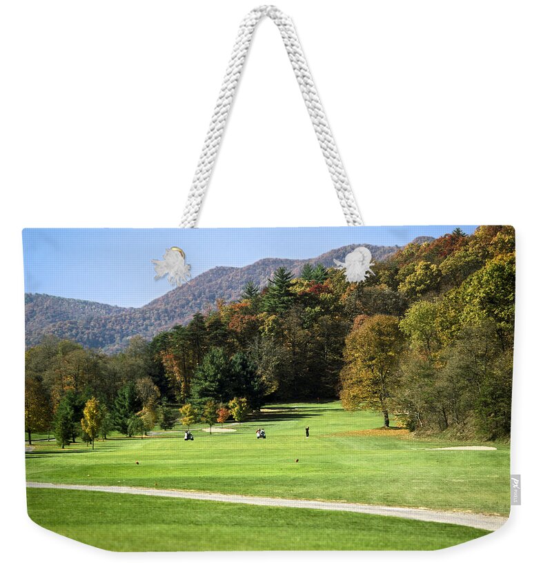 Golf Course Weekender Tote Bag featuring the photograph Golf Course in Autumn by Sally Weigand