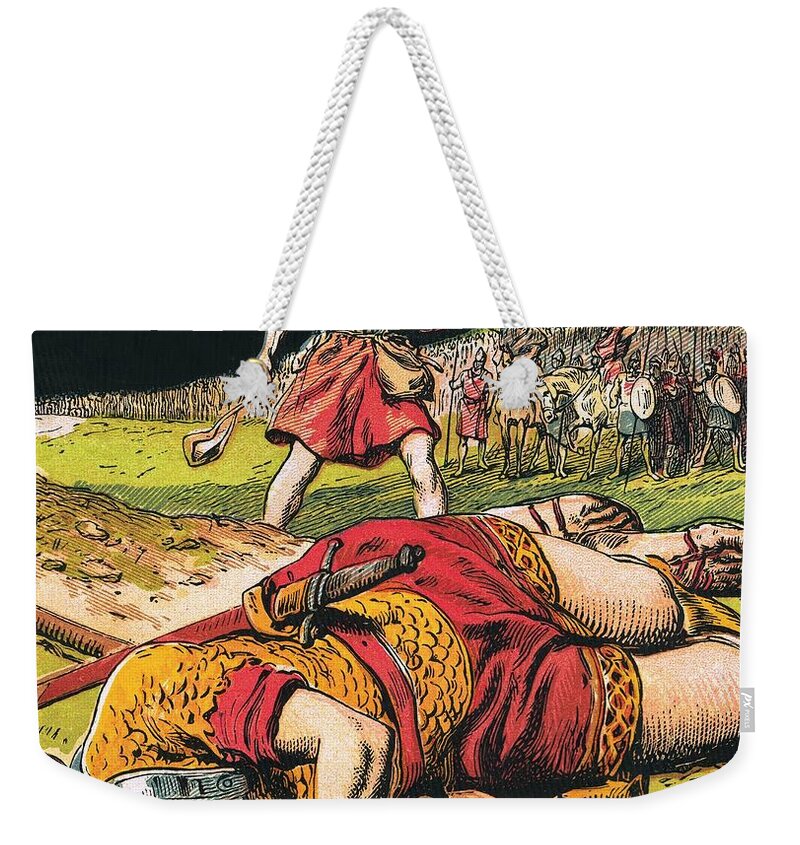 Bible Weekender Tote Bag featuring the painting Goliath by English School