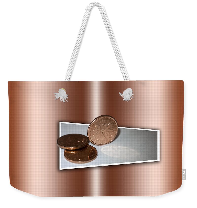Canadian Penny Weekender Tote Bag featuring the photograph Goodbye Canadian Penny by Pennie McCracken