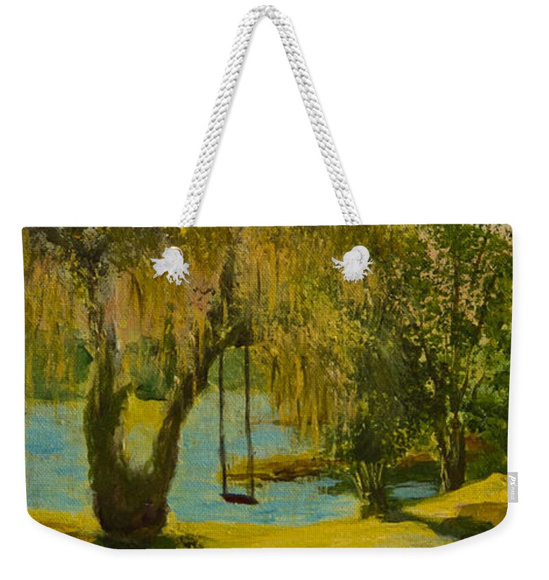 Cardigan Weekender Tote Bag featuring the painting Goodnight Swing by Lorraine Vatcher