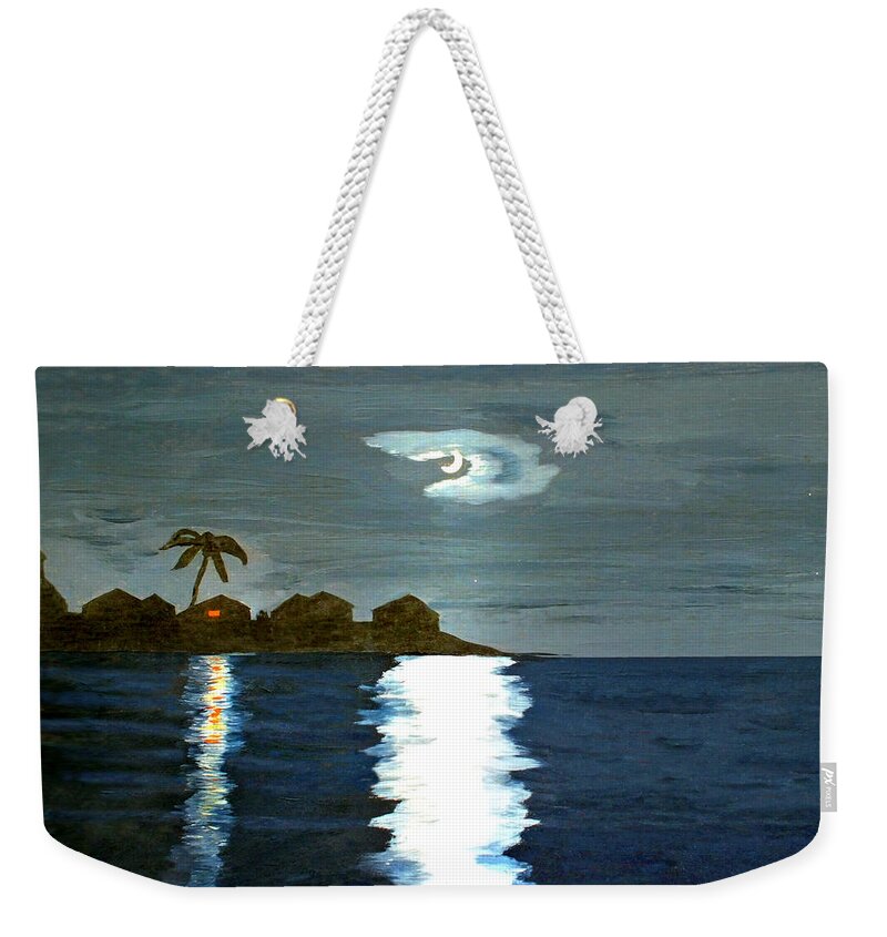 Chris Mccullough Weekender Tote Bag featuring the painting Govenors Harbour in Eleuthera Painting 1954 by Duane McCullough