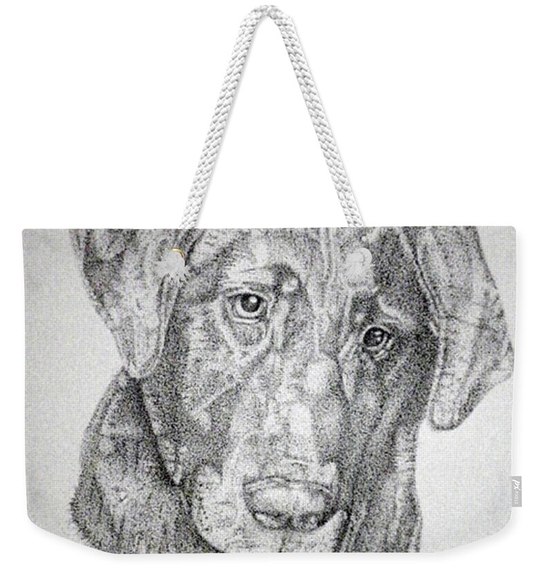 Dog Weekender Tote Bag featuring the drawing Gozar by Mayhem Mediums