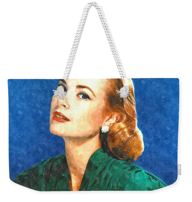 Grace Weekender Tote Bag featuring the painting Grace Kelly Painting by Gianfranco Weiss