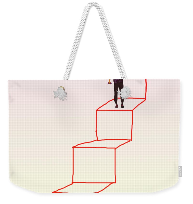 Adult Weekender Tote Bag featuring the painting Graffiti Artist Drawing Staircase by Ikon Images