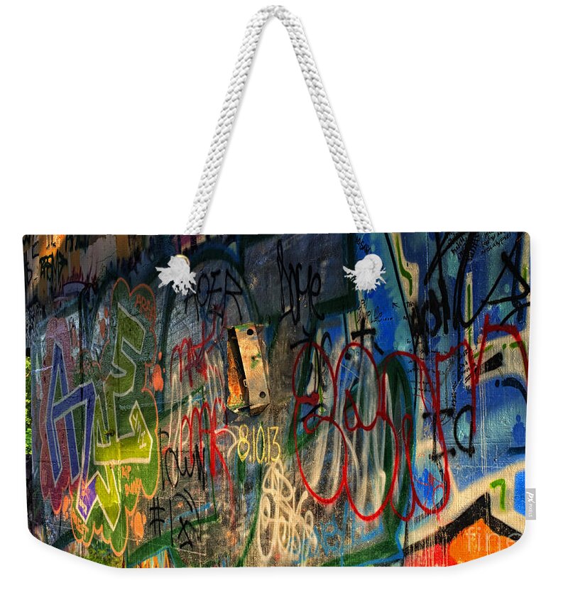 Graffiti Weekender Tote Bag featuring the photograph Graffiti Blues by Terry Rowe