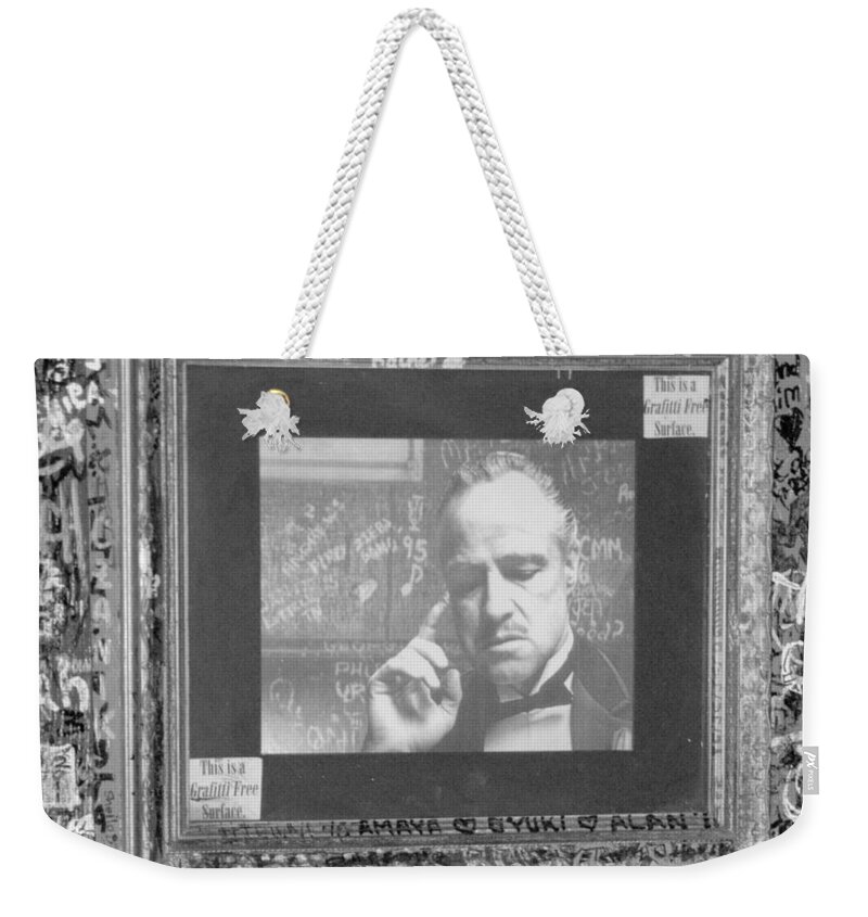 Chicago Weekender Tote Bag featuring the photograph Graffiti Wall in B and W by Caroline Stella