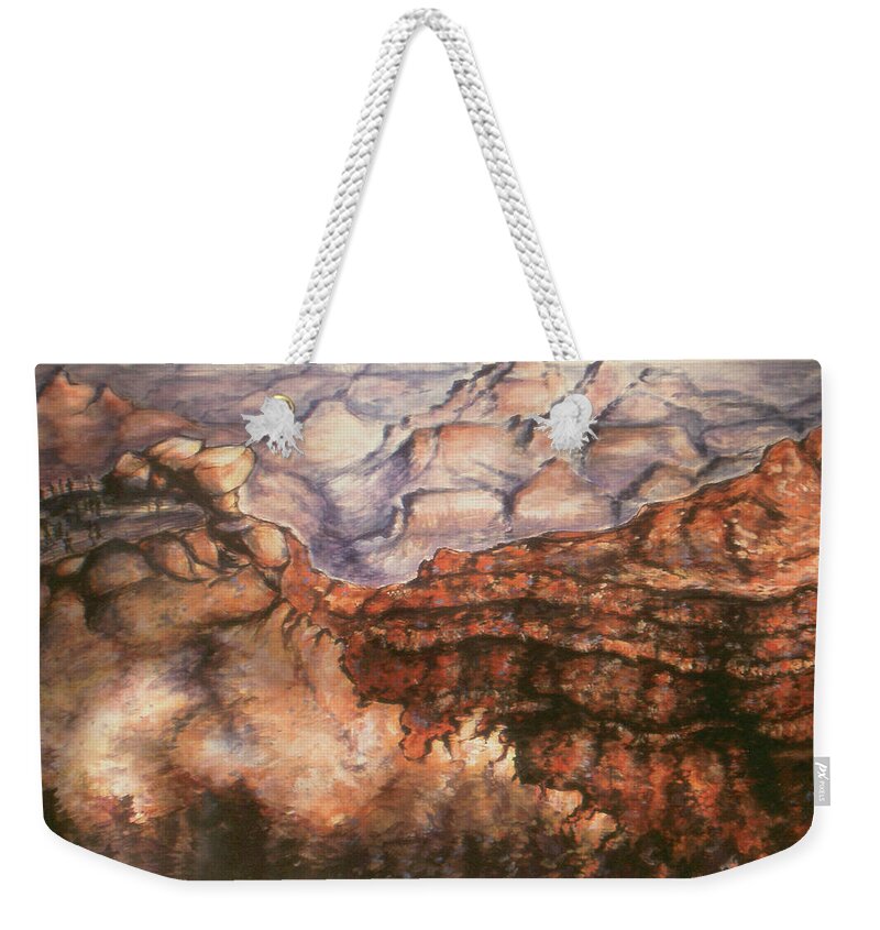 Grand+canyon Weekender Tote Bag featuring the painting Grand Canyon Arizona - Landscape Art Painting by Peter Potter