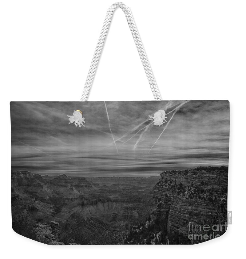 Black And White Weekender Tote Bag featuring the photograph Grand Canyon South Rim-Black and White V2 by Douglas Barnard