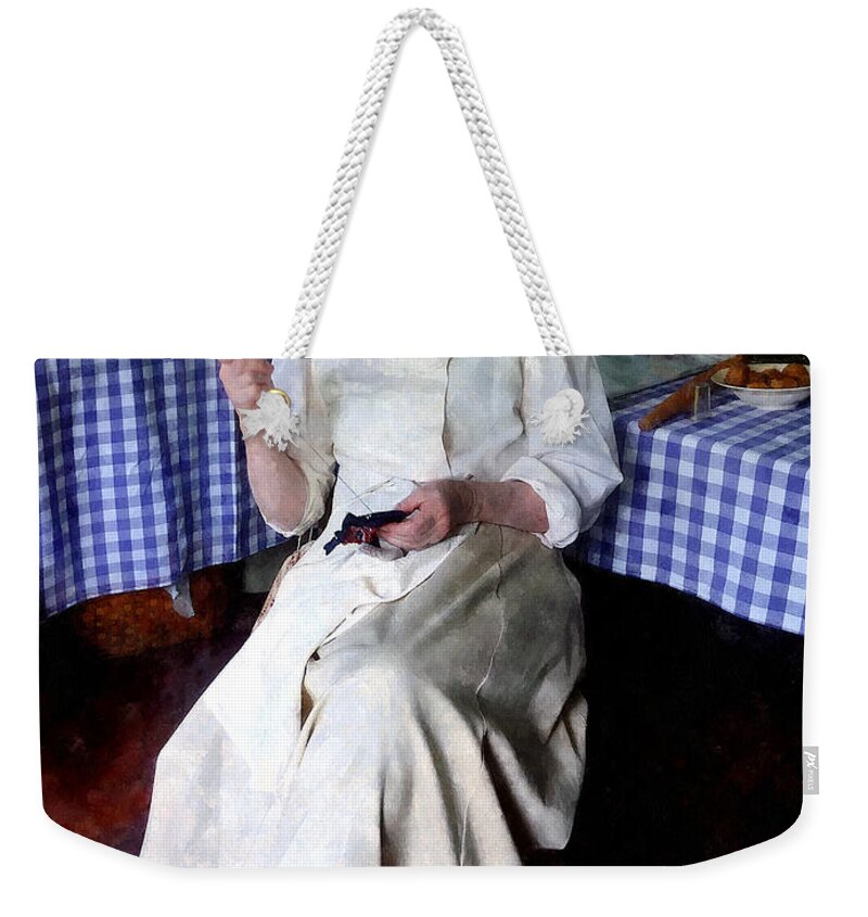 Grandma Grandmother Weekender Tote Bag featuring the photograph Grandma Sewing by Susan Savad
