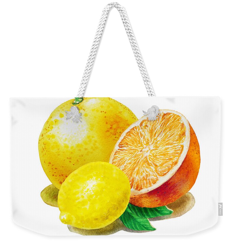 Grapefruit Weekender Tote Bag featuring the painting Grapefruit Lemon Orange by Irina Sztukowski