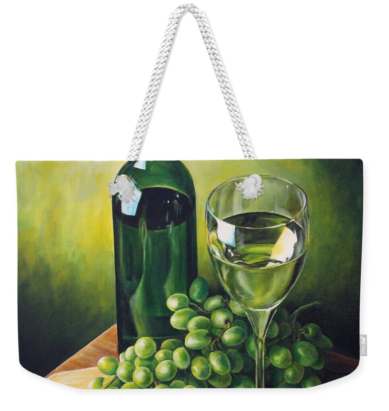 Still Life Weekender Tote Bag featuring the painting Grapes and Wine by Kim Lockman