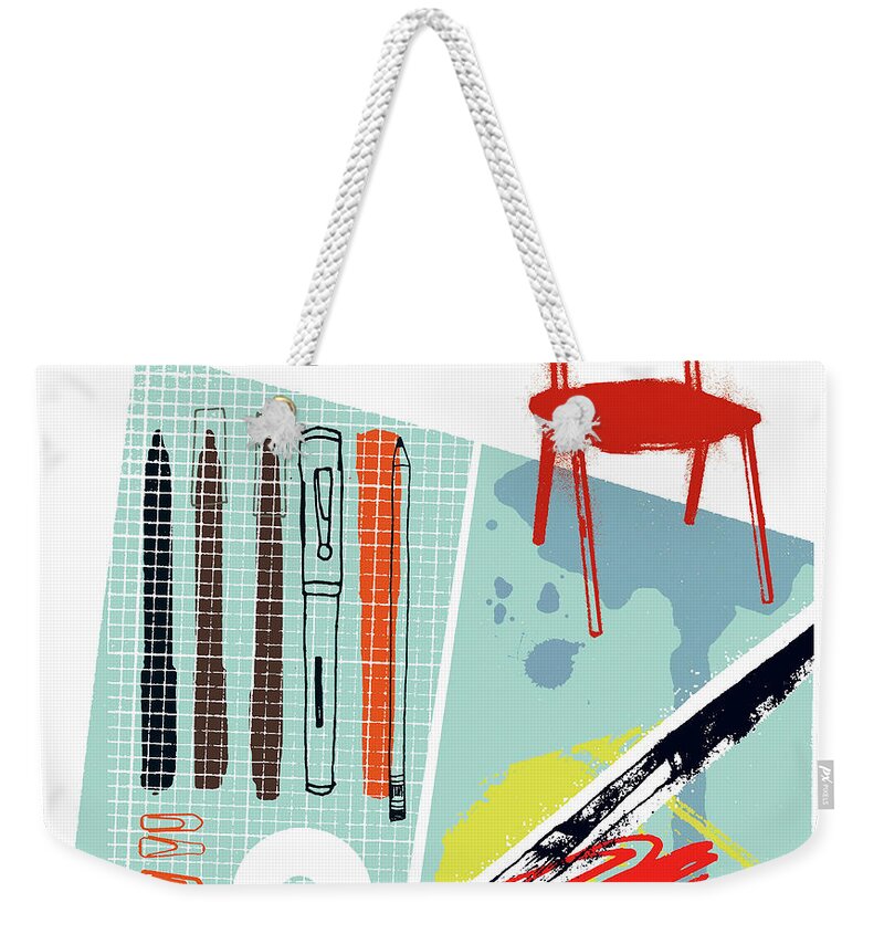 Absence Weekender Tote Bag featuring the photograph Graphic Artists Pens And Equipment by Ikon Ikon Images