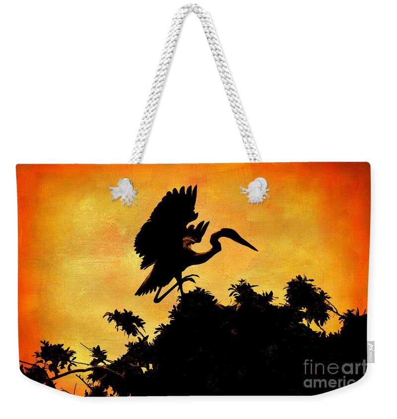 Heron Weekender Tote Bag featuring the digital art Great Blue Silhouette by Jayne Carney