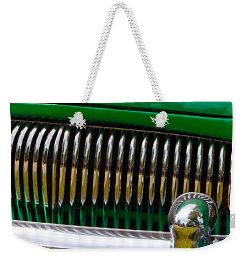 Custom Car Show Shine Classic Weekender Tote Bag featuring the photograph Green and chrome teeth by Mick Flynn