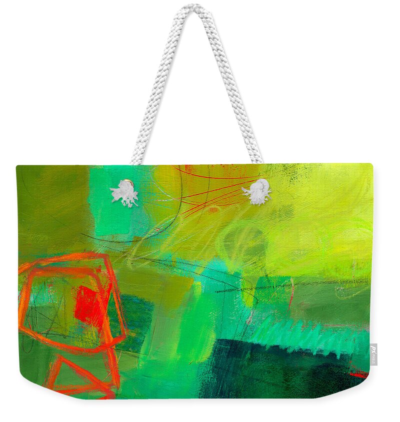 Color Weekender Tote Bag featuring the painting Green and Red #1 by Jane Davies