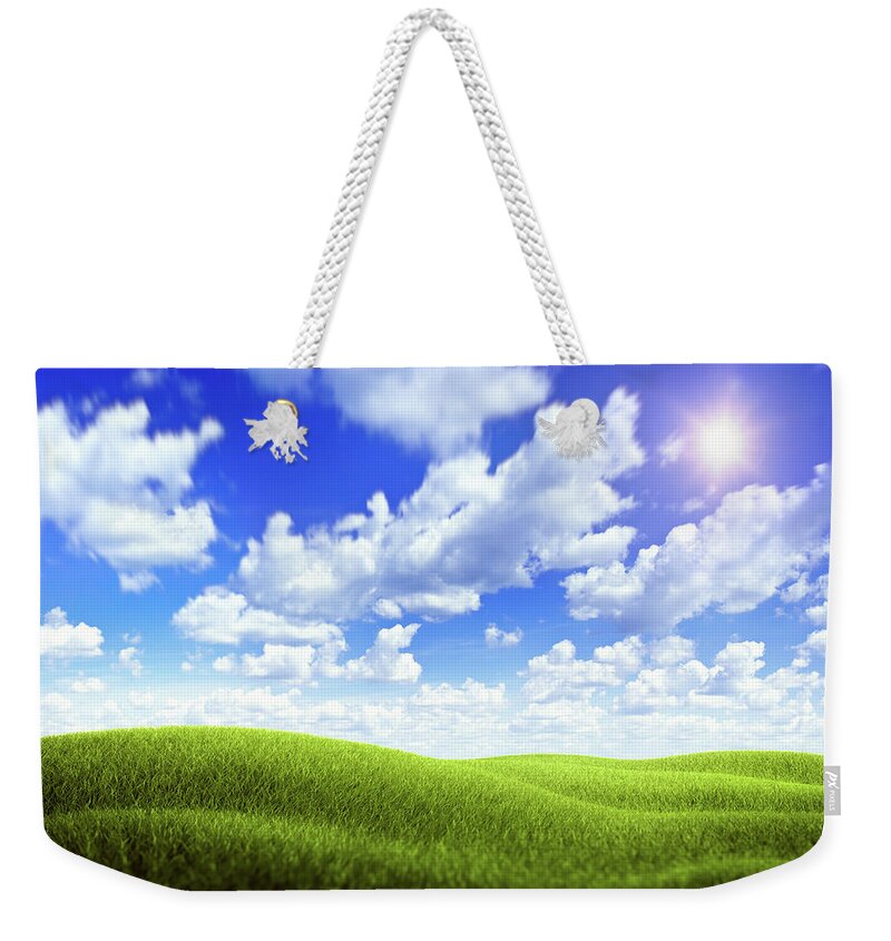 Scenics Weekender Tote Bag featuring the photograph Green Field Over Blue Moody Sky by Da-kuk