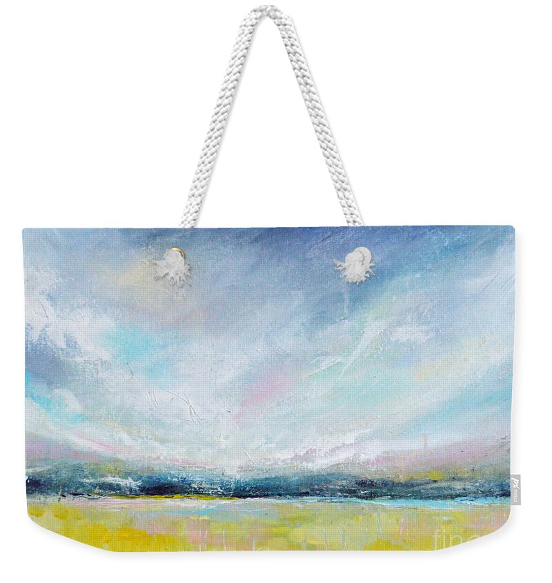 Abstract Landscape Weekender Tote Bag featuring the painting Green Field by Tracy-Ann Marrison