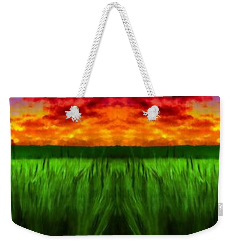 Fields Weekender Tote Bag featuring the painting Green Fields in the Morning by Bruce Nutting