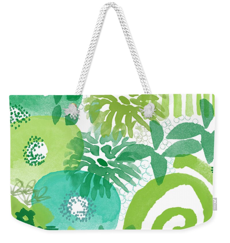Floral Weekender Tote Bag featuring the painting Green Garden- Abstract Watercolor Painting by Linda Woods