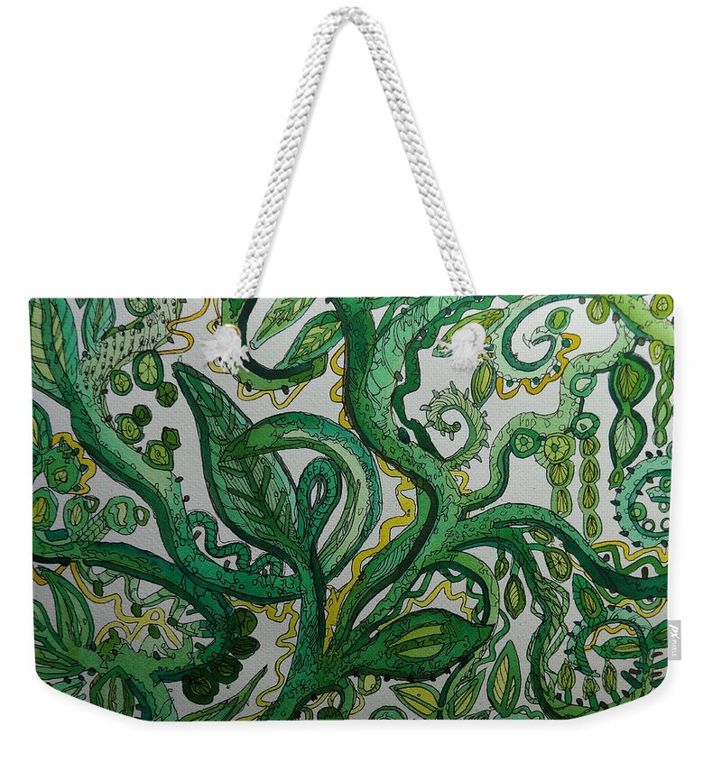 Chakra Weekender Tote Bag featuring the painting Green Meditation by Terry Holliday