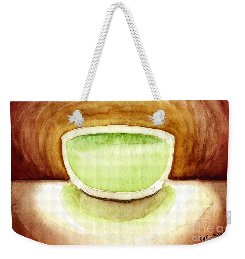 Cup Of Tea Weekender Tote Bag featuring the painting Green Tea by Michelle Bien