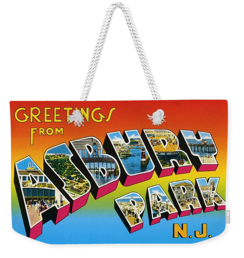 Greetings Weekender Tote Bag featuring the digital art Greetings From Asbury Park NJ by Digital Reproductions