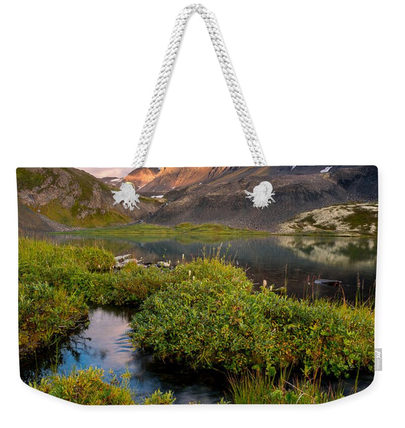 Alaska Weekender Tote Bag featuring the photograph Grizzly Bear Lake at Dusk by Tim Newton