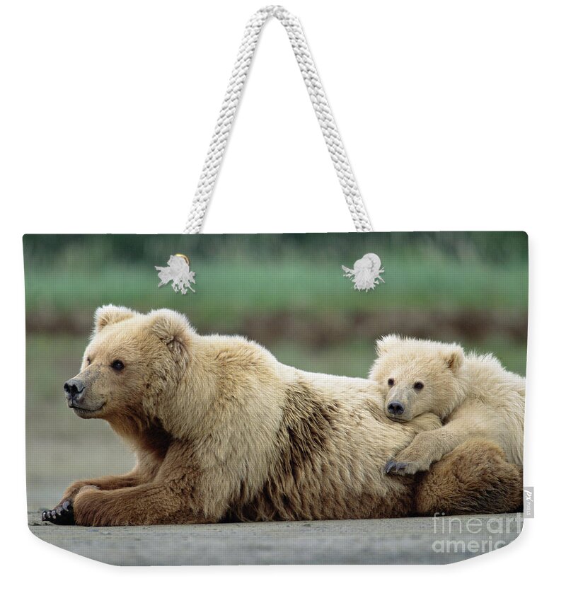 00345267 Weekender Tote Bag featuring the photograph Grizzly Mother And Son by Yva Momatiuk John Eastcott