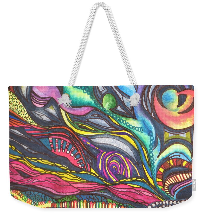 Fine Art Painting Weekender Tote Bag featuring the painting Groovy Series Titled Thoughts by Chrisann Ellis