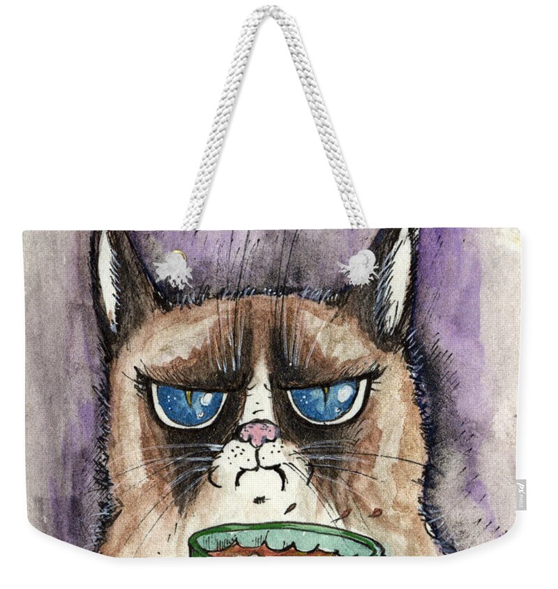 Cat Weekender Tote Bag featuring the painting Morning coffee #1 by Ang El
