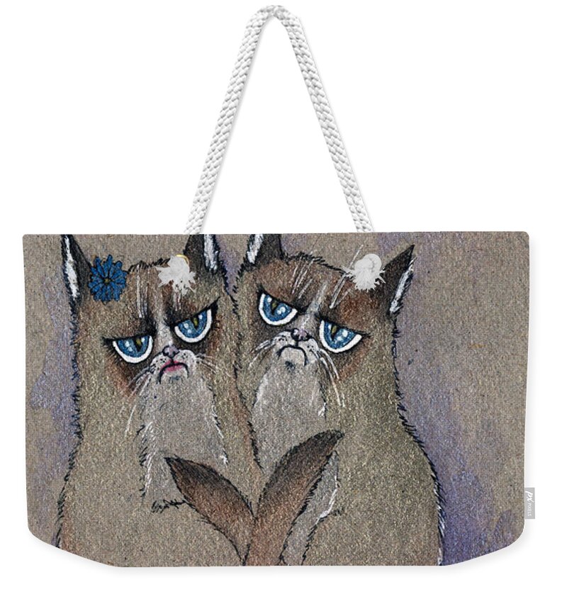 Cat Weekender Tote Bag featuring the painting Grumpy Cat Lovers by Ang El