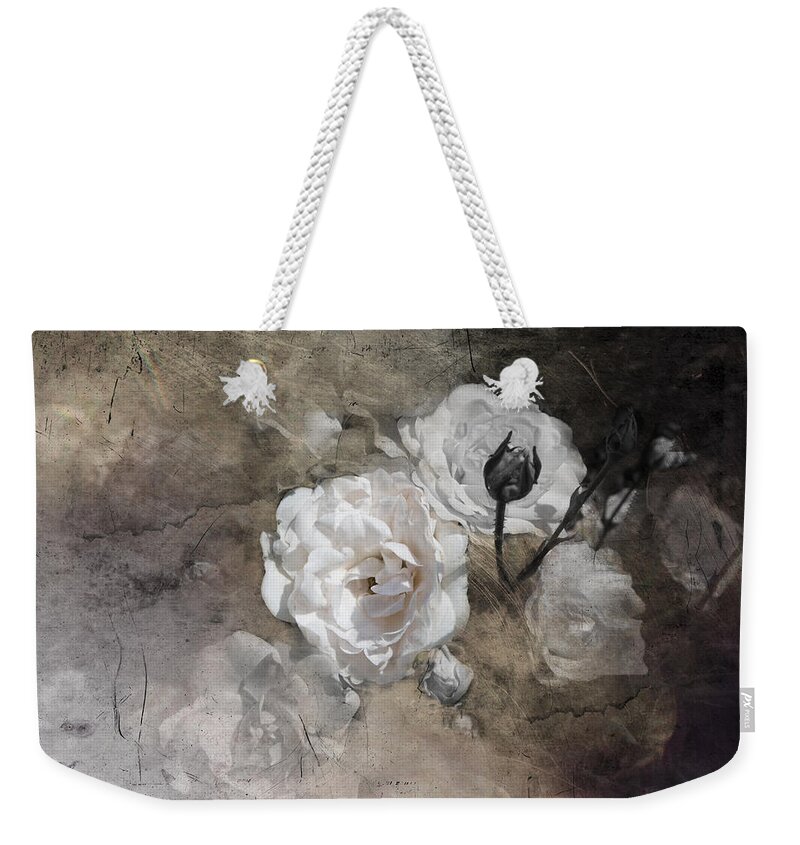 Flower Weekender Tote Bag featuring the photograph Grunge White Rose by Evie Carrier