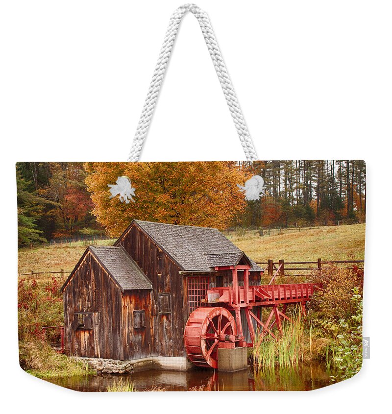 New England Mill Weekender Tote Bag featuring the photograph Guildhall grist mill by Jeff Folger