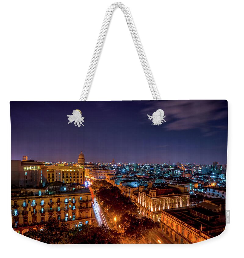 Tranquility Weekender Tote Bag featuring the photograph Habana Lights View Of Habana At Night by Images By Toronto Photographer Robert Greatrix