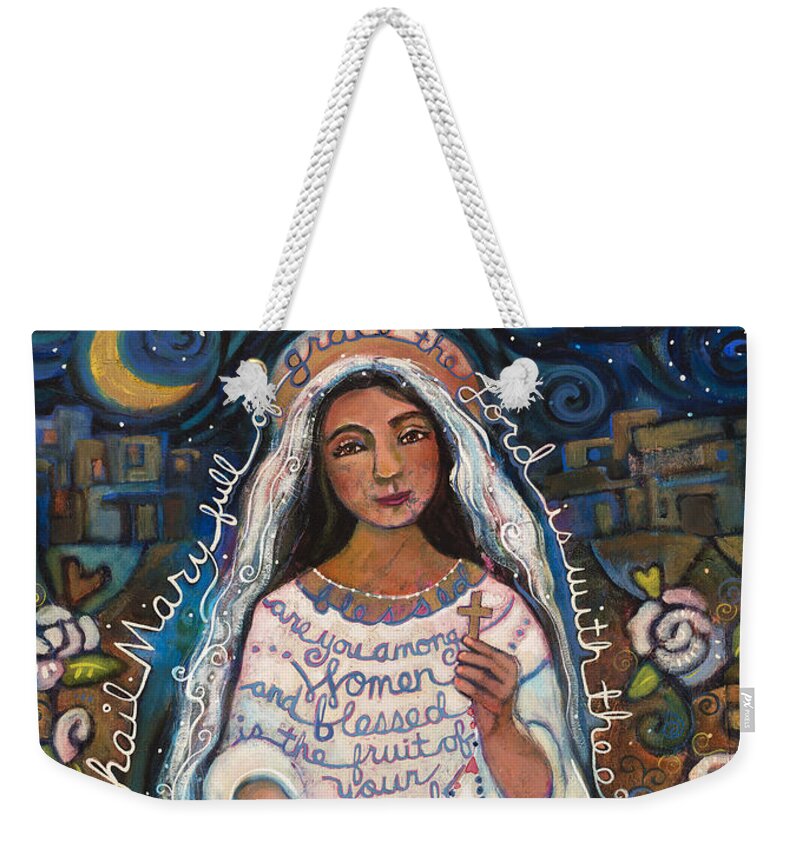 Jen Norton Weekender Tote Bag featuring the painting Hail Mary by Jen Norton