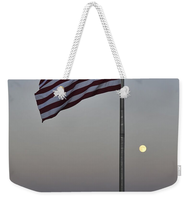 Moon Weekender Tote Bag featuring the photograph Half Staff Moon by Terry DeLuco