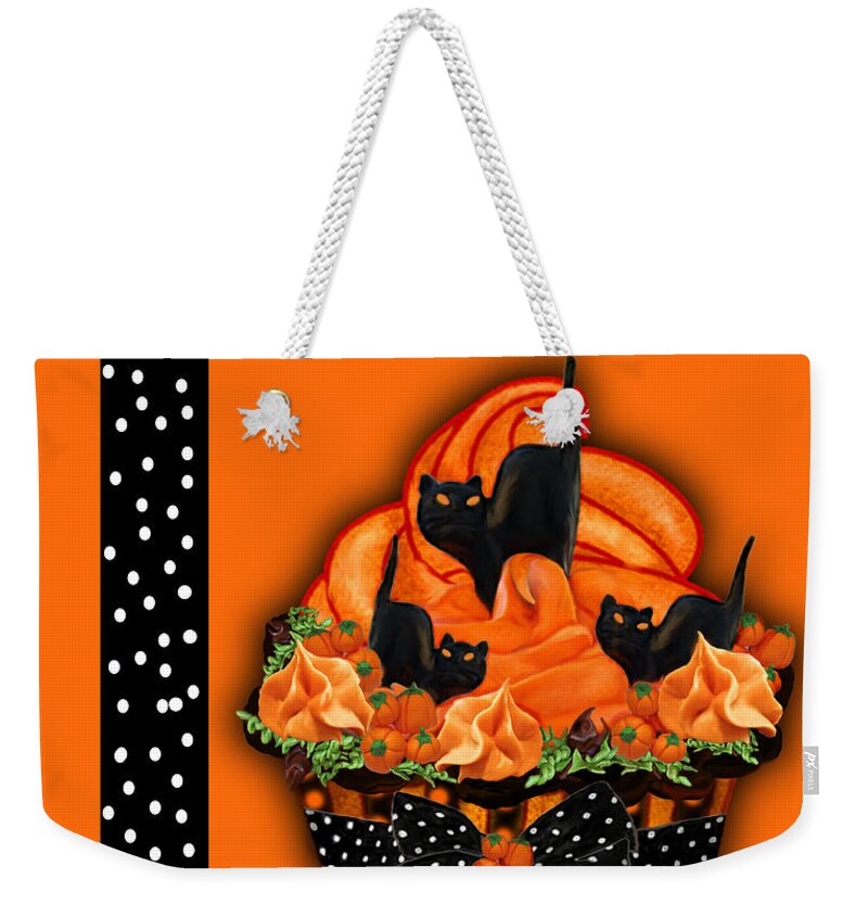  Weekender Tote Bag featuring the mixed media Halloween Black Cat Cupcake 3 by Carol Cavalaris