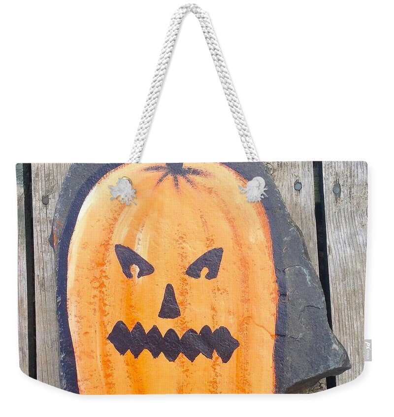 Halloween Weekender Tote Bag featuring the painting Halloween Pumpkin by Monika Shepherdson