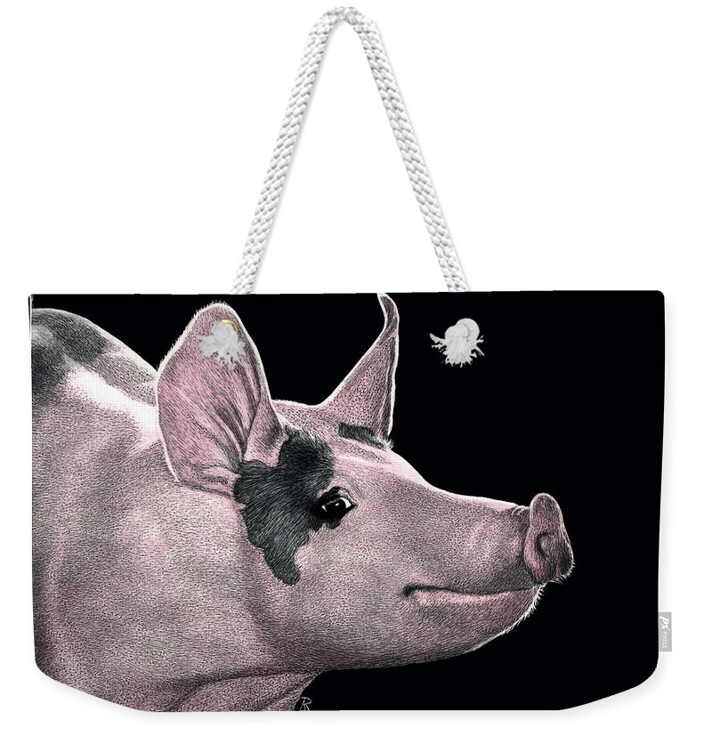 Pig Weekender Tote Bag featuring the drawing Hammin' It Up by Ann Ranlett