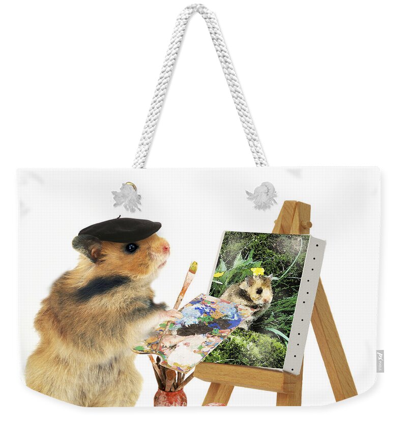 Hamster Weekender Tote Bag featuring the painting Hamster Painting by Jean-Michel Labat