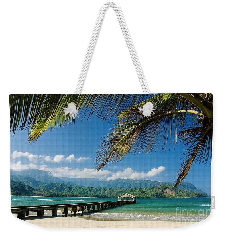 Bay Weekender Tote Bag featuring the photograph Hanalei Pier and beach by M Swiet Productions