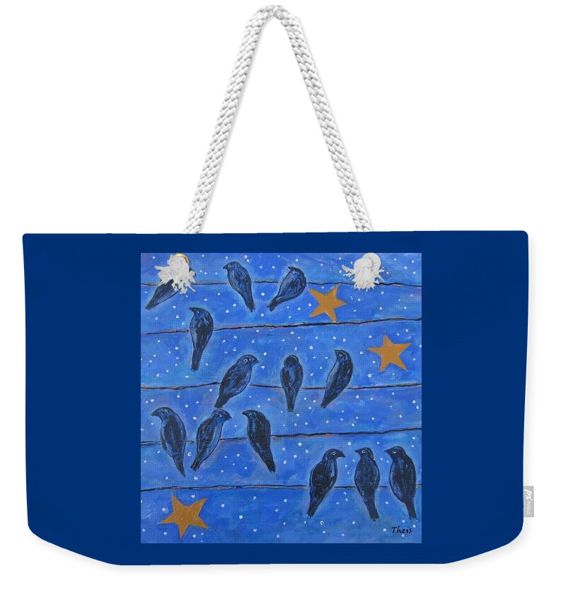 Black Birds Weekender Tote Bag featuring the painting Hanging Out at Night by Suzanne Theis