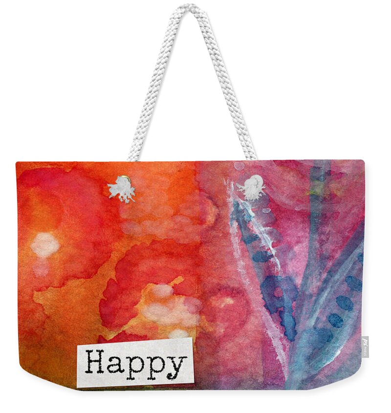 Happy Birthday Card Weekender Tote Bag featuring the painting Happy Birthday- watercolor floral card by Linda Woods