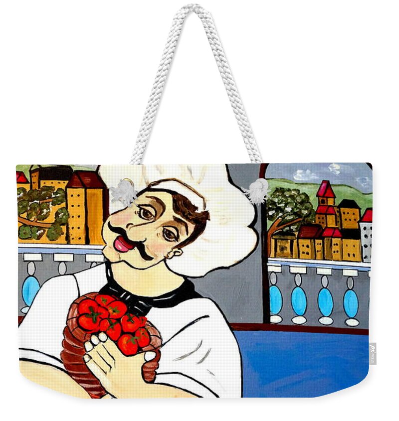 Happy Chef Weekender Tote Bag featuring the painting Chef Happy Chef by Nora Shepley