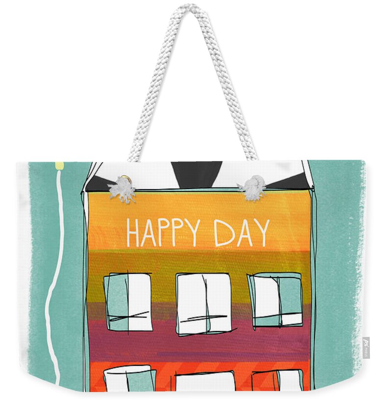 Birthday Weekender Tote Bag featuring the mixed media Happy Day Card by Linda Woods