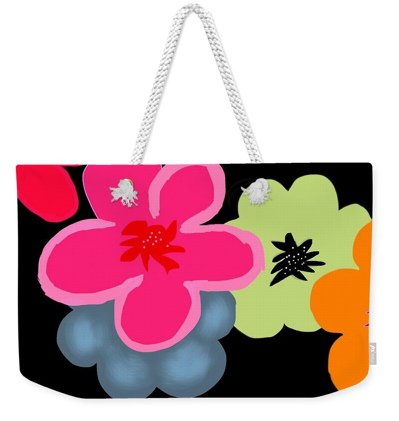 Botanical Weekender Tote Bag featuring the digital art Happy Flowers Pink by Christine Fournier