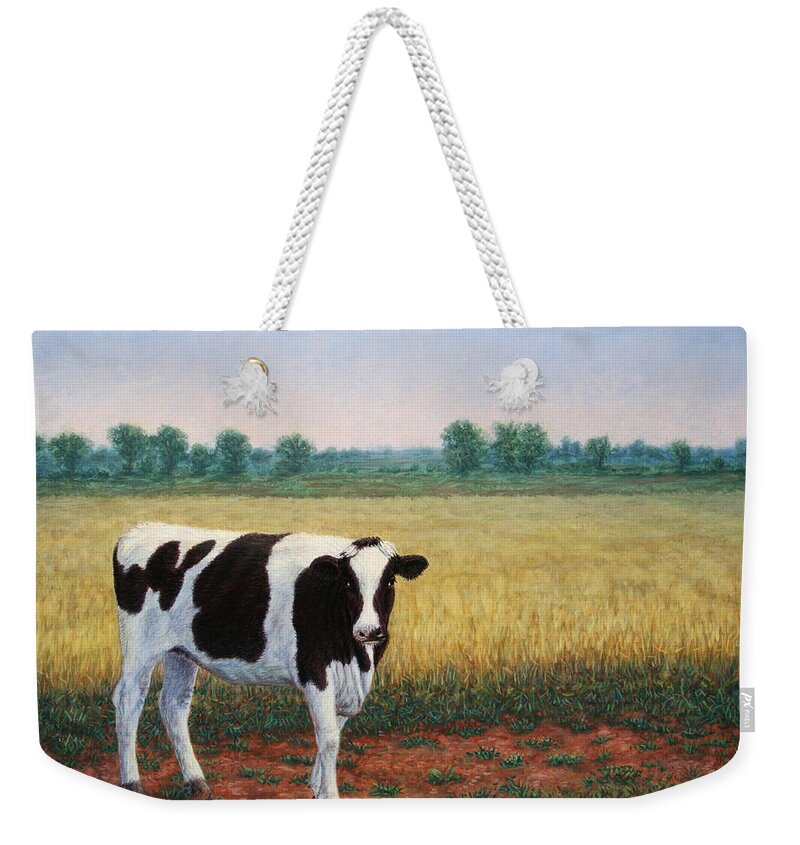 Happy Weekender Tote Bag featuring the painting Happy Holstein by James W Johnson