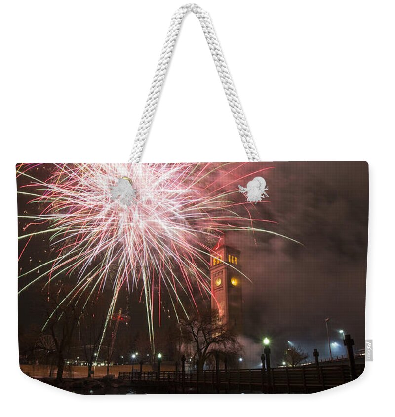 Fireworks Weekender Tote Bag featuring the photograph Happy New Year 2014 b by Paul DeRocker