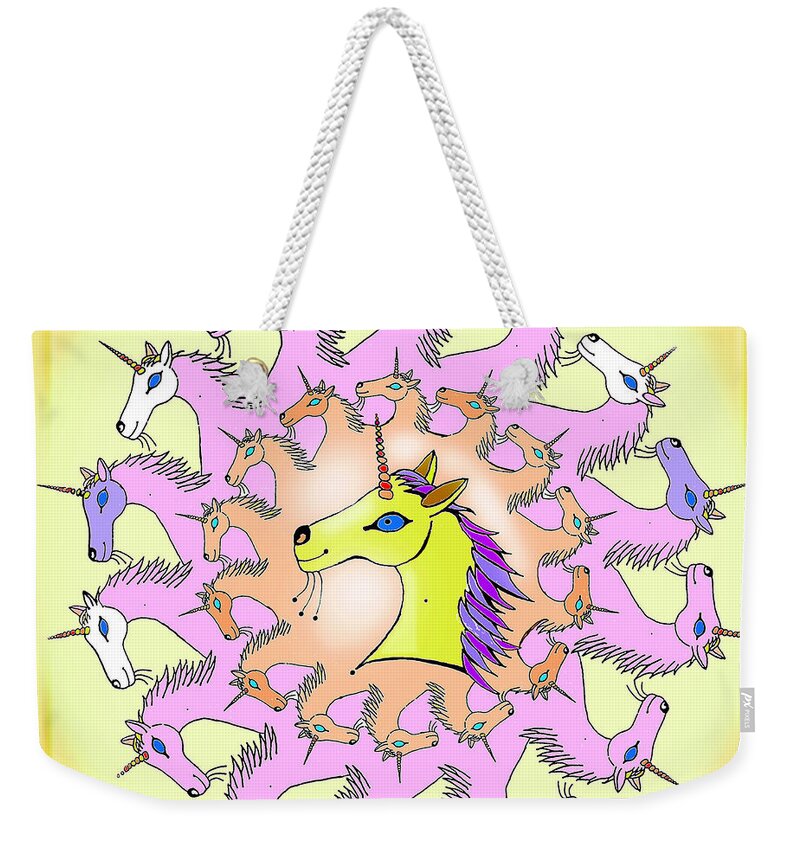 Unicorns Weekender Tote Bag featuring the painting Happy Unicorns by Hartmut Jager